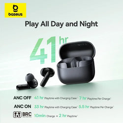 Baseus Bass EP10 NC -43dB Noise Cancelling ANC True Wireless Earbuds Bluetooth 6.0 In-Ear Wireless Earphones 4-Mics ENC Ear buds