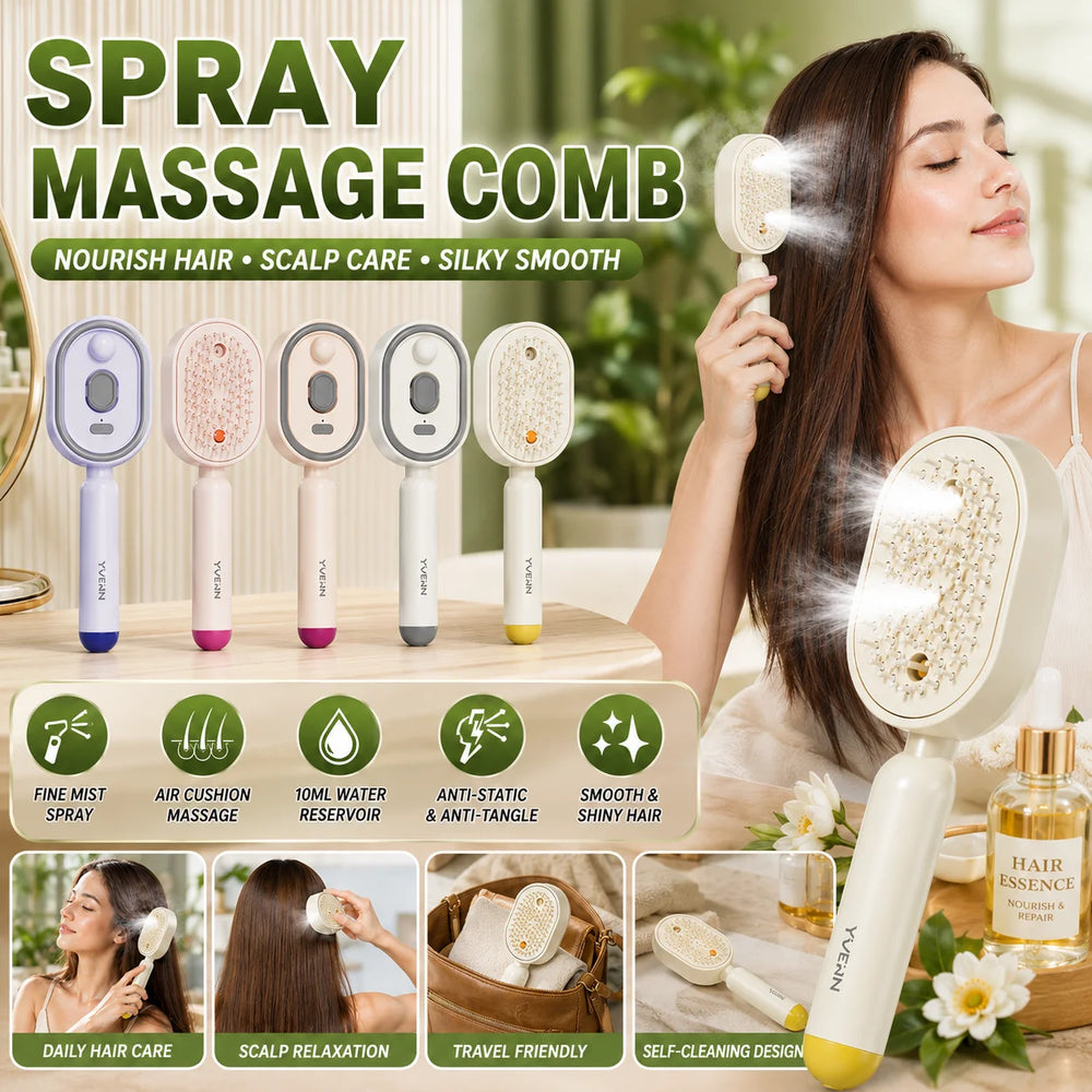 GlowBrush™ Massage Comb 💆‍♀️✨ — Mist, Massage & Detangle