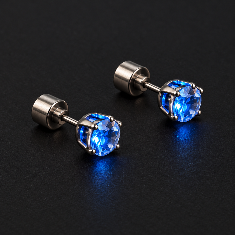 GlowBoo Light-Up Earrings — hero view; blue pair